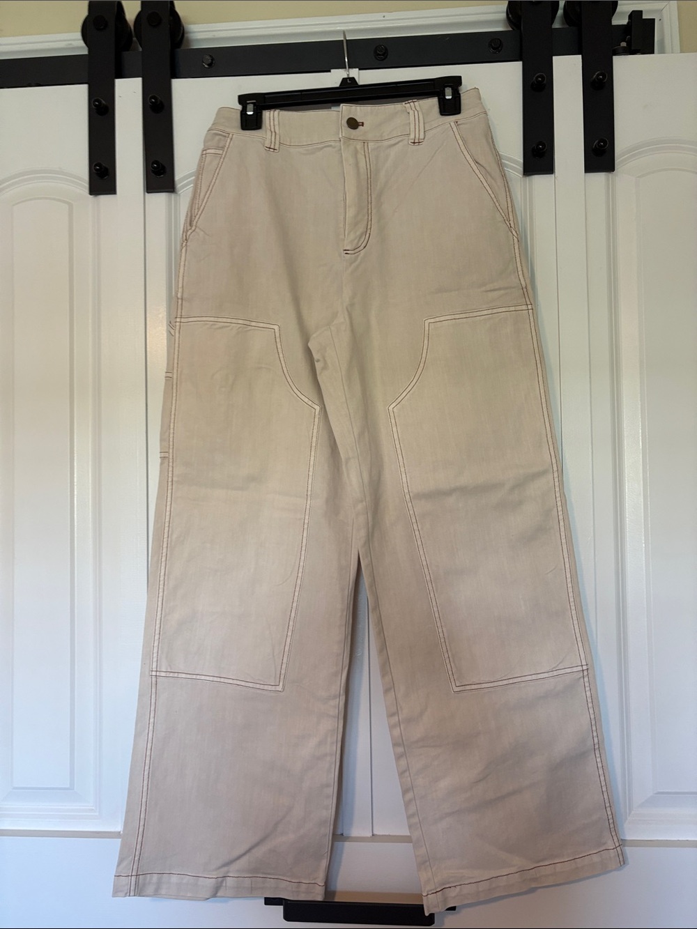 Men's Wide-Leg Utility Pants in Light Beige